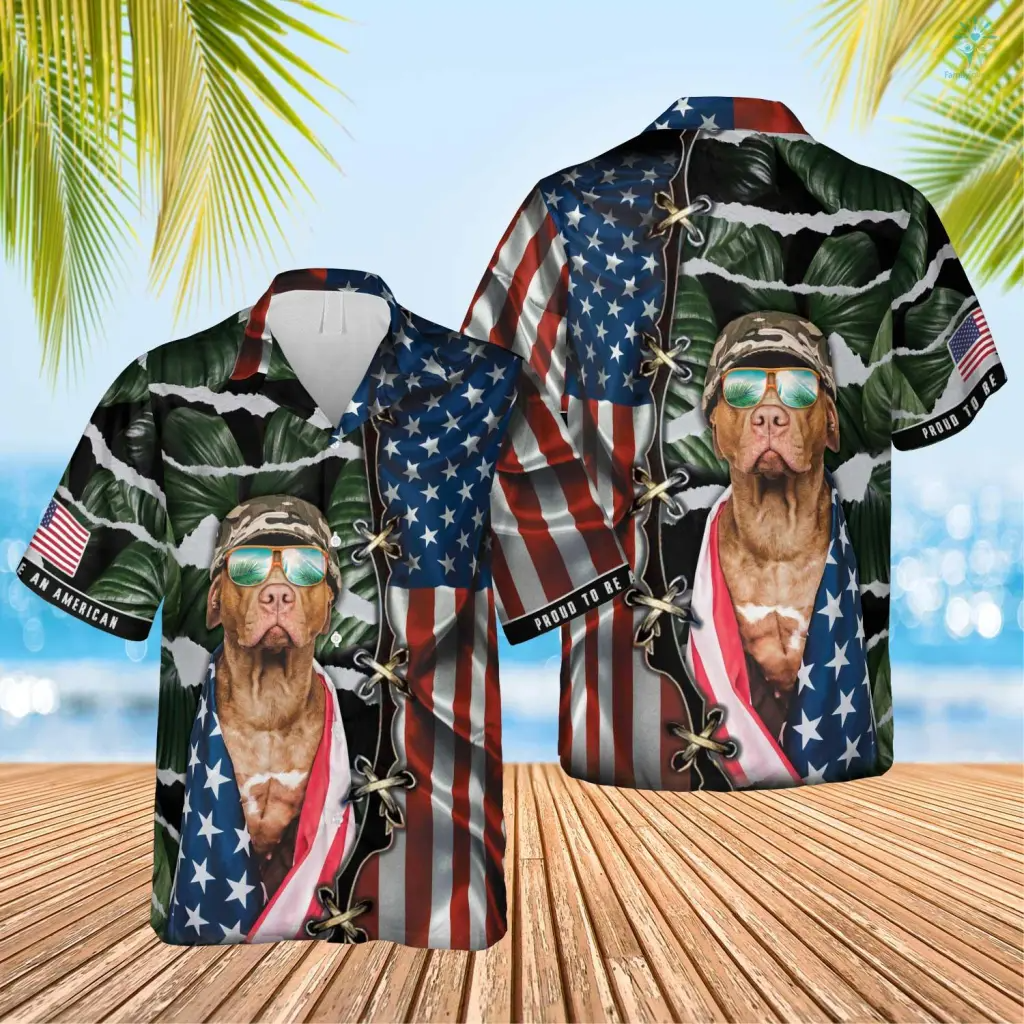 Proud To Be An American Hawaiian Funny Dog Custom Image Summer Shirt/ US Flag Shirt/ Shirt for Dog Lover