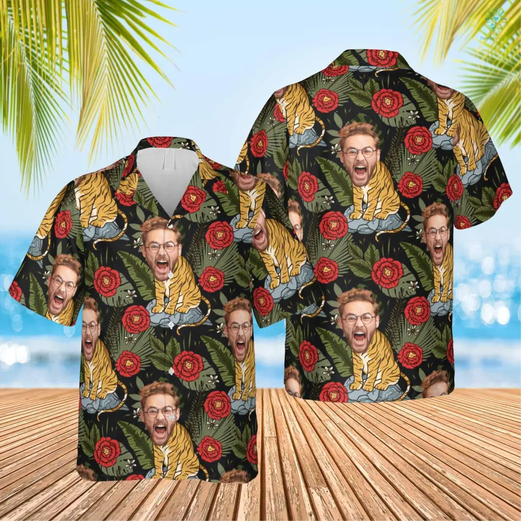 Upload Image Funny Summer Shirt Beach Hawaiian/ Tiger Man Pattern Shirt/ Idea Shirt in Summer