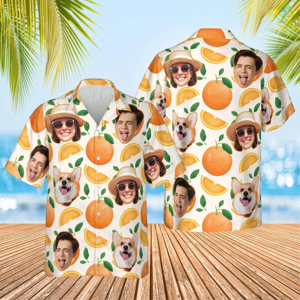 Orange Hawaiian Funny Custom Image Summer Shirt Beach Hawaiian Casual Button Down Short Sleeve Hawaiian Shirt