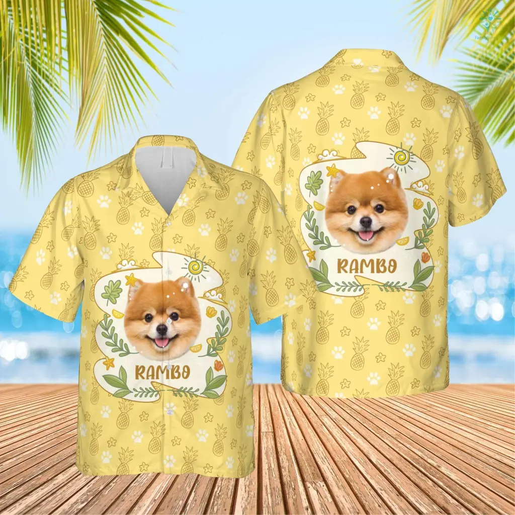 Pineapple And Dog Paw Print Hawaiian Custom Name And Image Funny Summer Beach Hawaiian Shirt