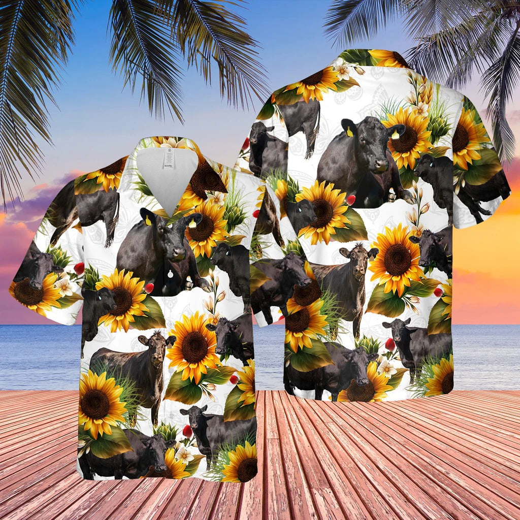 Black Angus Sunflowers Hawaii Shirt Black Augus Lover Hawaiian Shirt