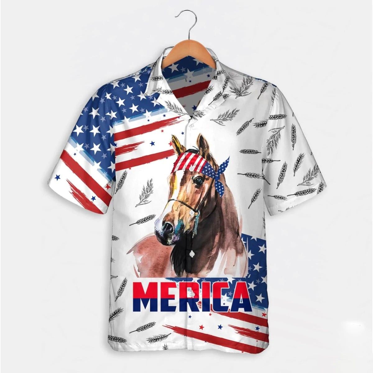 Horse Merica Hawaiian Shirt USA Flag Pattern