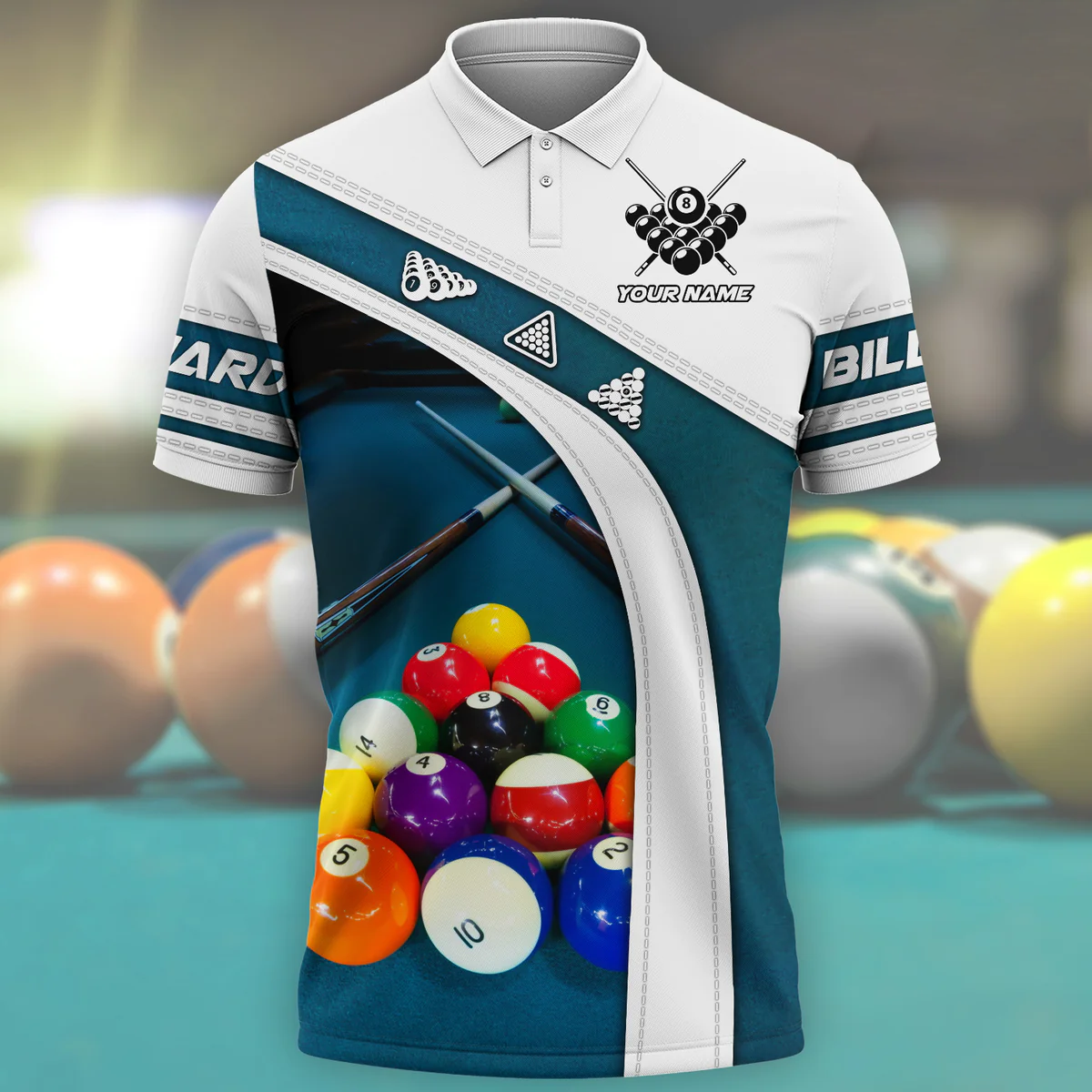 Personalized Name Billiard All Over Printed Unisex Polo Shirt/ Pool Table Shirt/ Billiard Shirt