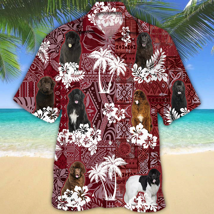 Newfoundland Hawaiian Shirt/ Gift for Dog Lover Shirts/ Men''s Hawaiian shirt/ Summer Hawaiian Aloha Shirt