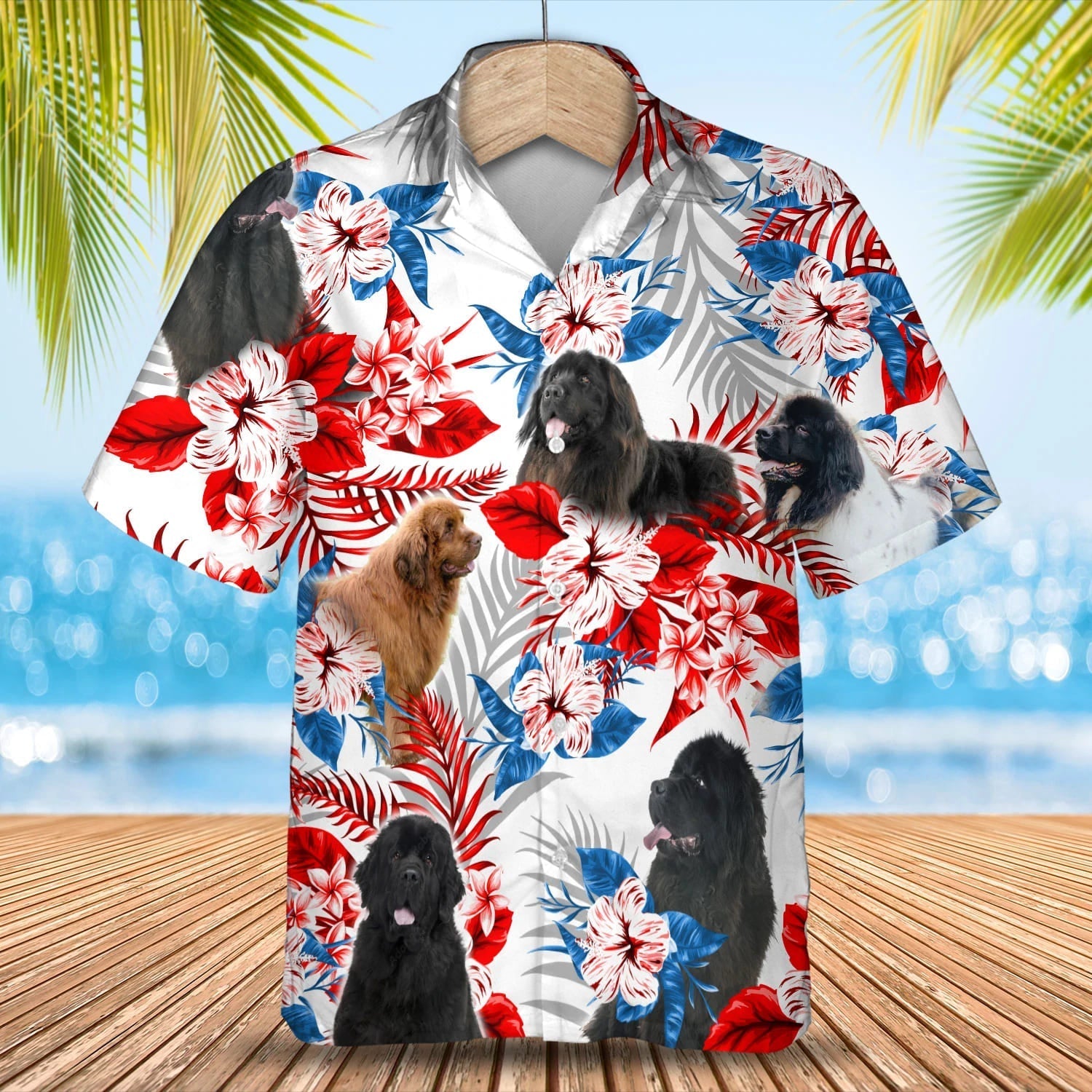 Newfoundland flower American flag Hawaiian Shirt/ Summer aloha shirt/ Men Hawaiian shirt/ Gift for summer