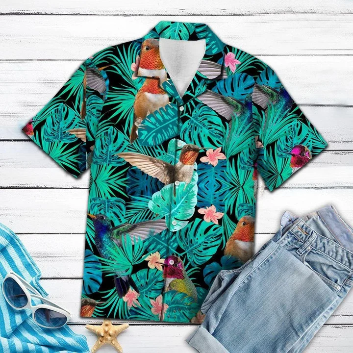 Nice Hummingbird Tropical Jungle Hawaiian Shirt/ Summer aloha hawaii shirt for Men women
