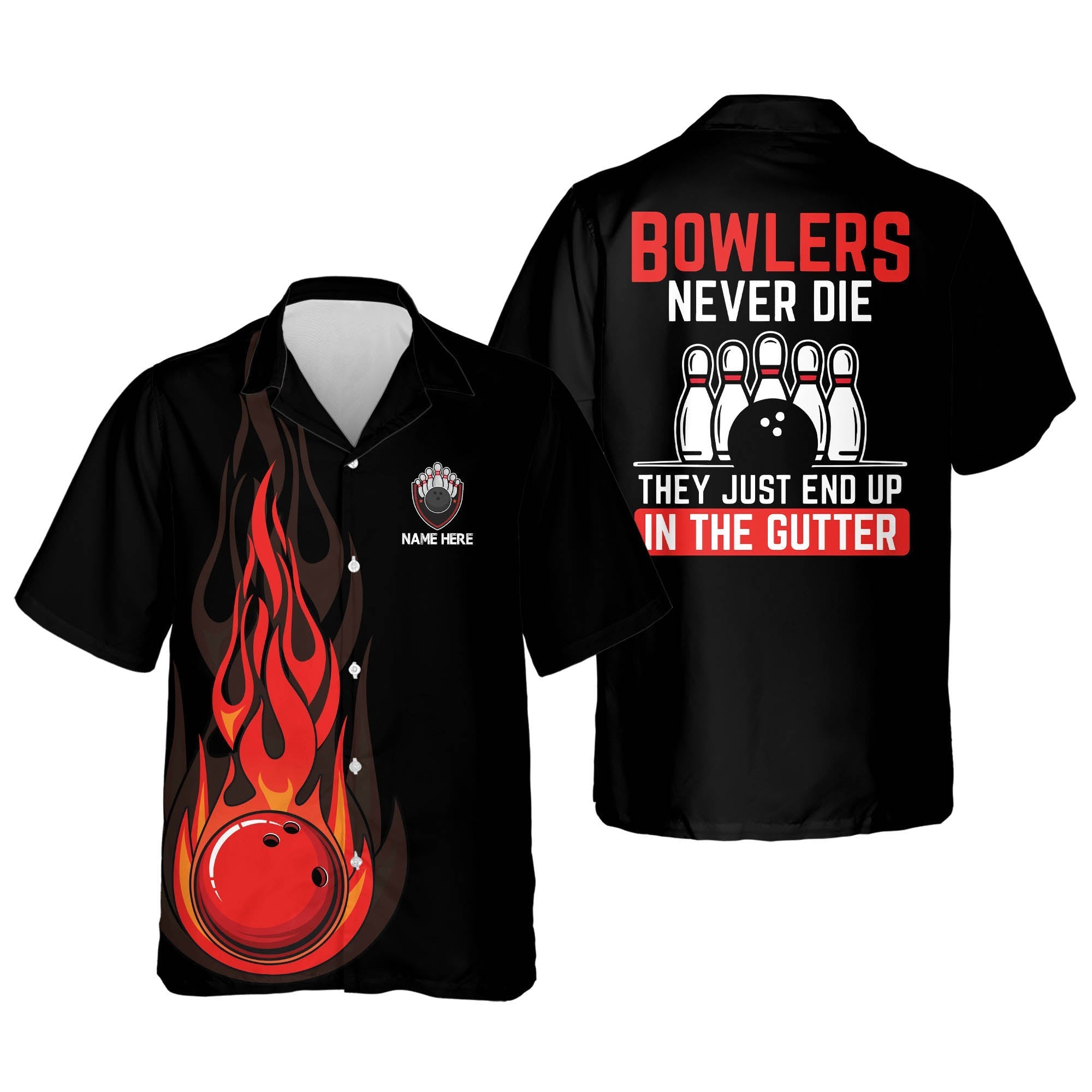 Personalized name Bowling Hawaiian Shirt/ They Just End Up in The Gutter Flame Hawaiian Shirt/ Bowling Hawaiian shirt for men