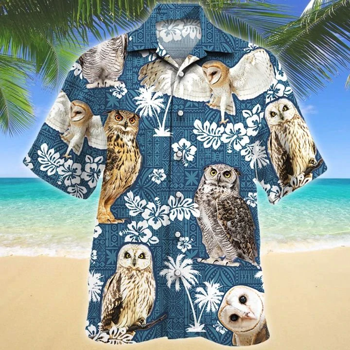 Owl Blue Tribal Pattern Hawaiian Shirt/ Owl Hawaiian shirts/ Owl aloha shirt for men/ Hawaii shirt woman