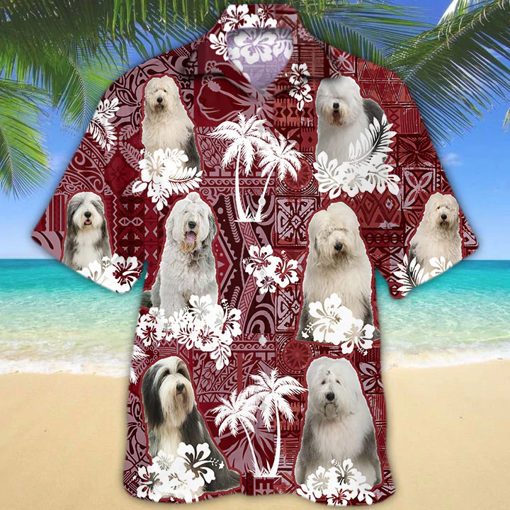 Old English Sheepdog Hawaiian Shirt/ Gift for Dog Lover Shirts/ Men''s Hawaiian shirt/ Summer Hawaiian Aloha Shirt