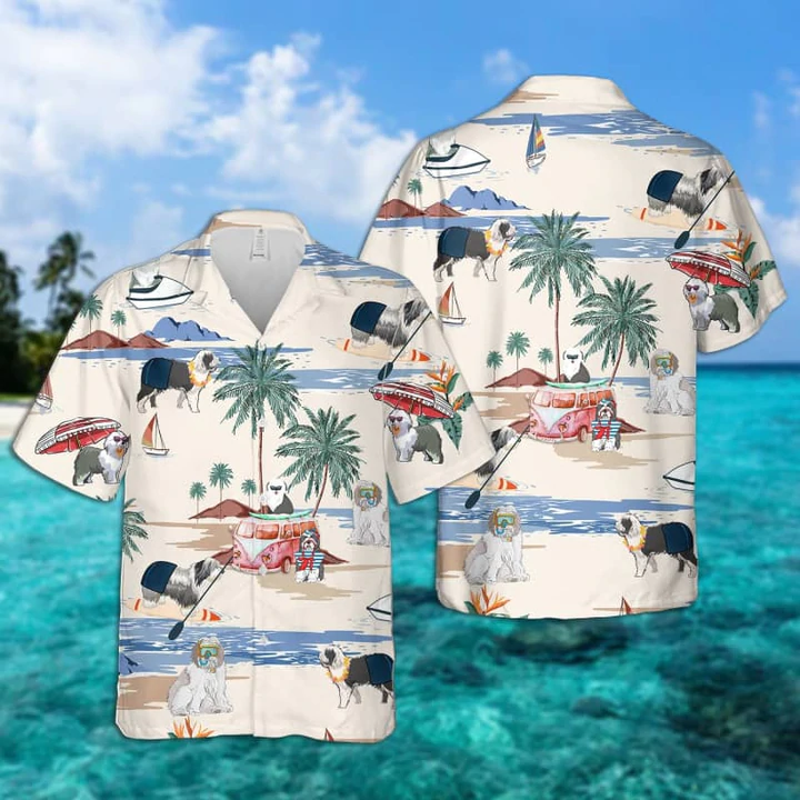 Old English Sheepdog Summer Beach Hawaiian Shirt/ Hawaiian Shirts for Men women Short Sleeve Aloha Beach Shirt