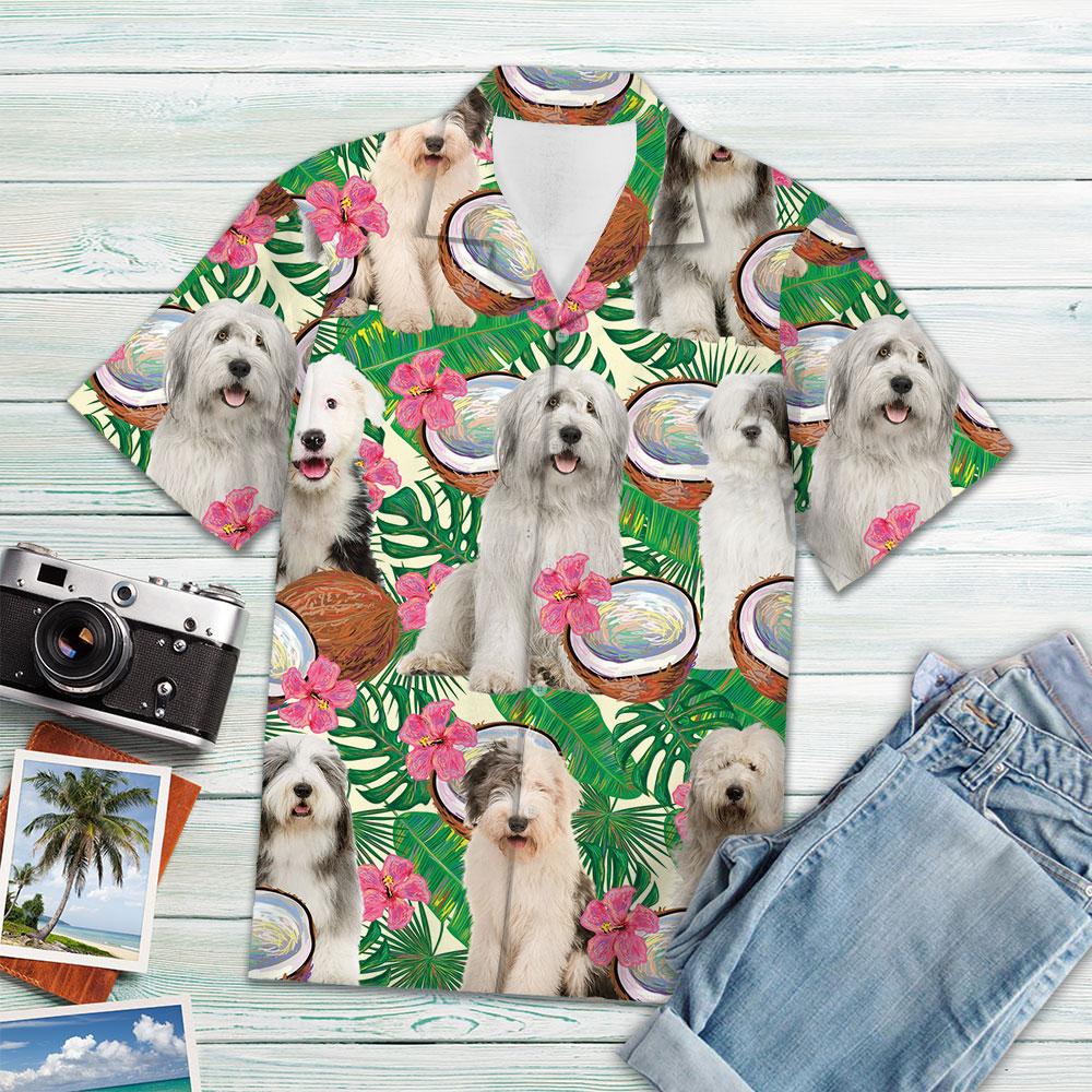 Old English Sheepdog Tropical Coconut Hawaiian Shirt/ Short Sleeve Hawaiian Aloha Shirt