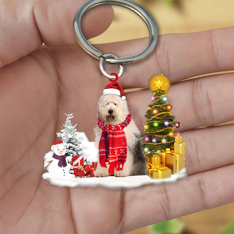 Old English Sheepdog Early Merry Christmas Acrylic Keychain Dog Keychain