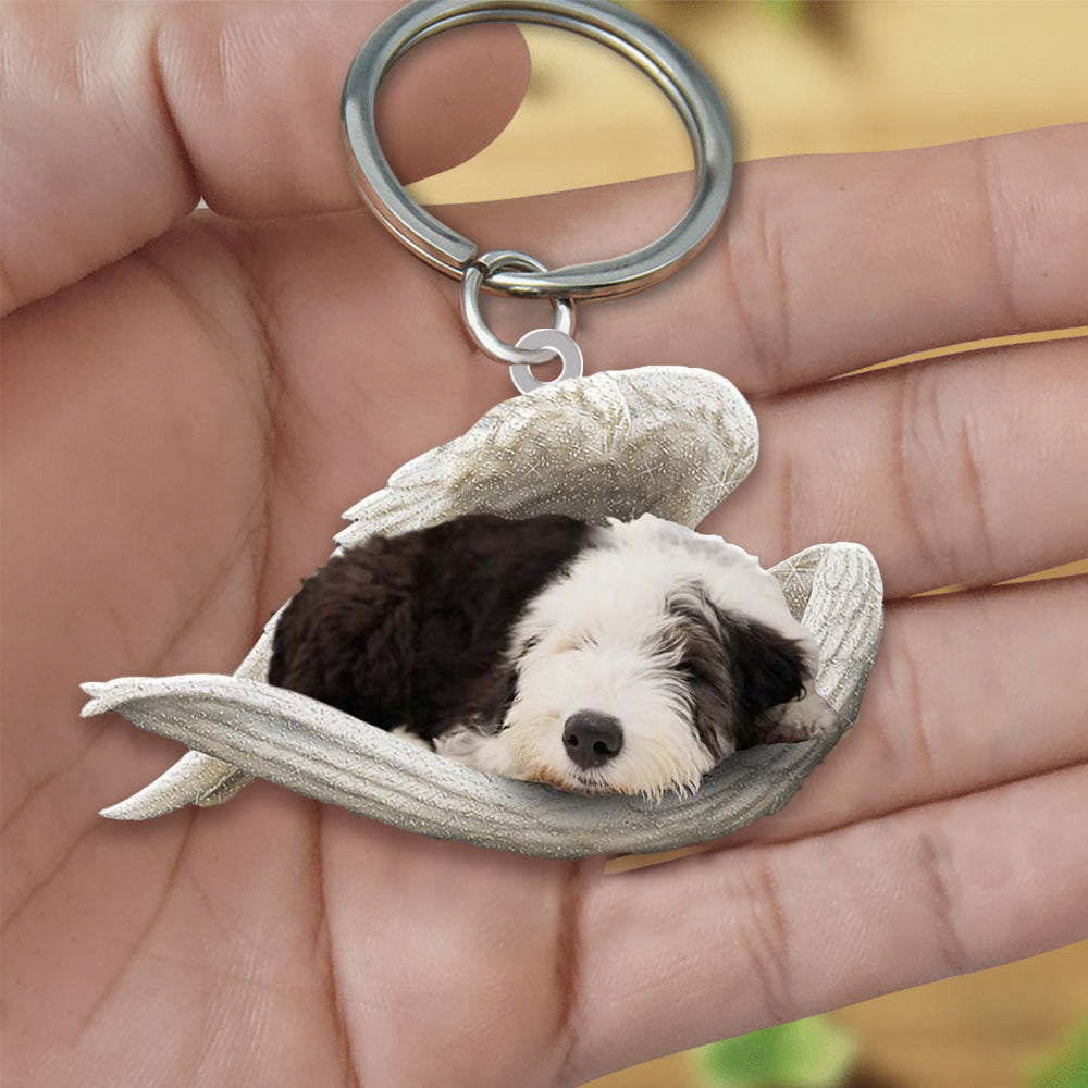 Old English Sheepdog Sleeping Angel Acrylic Keychain Dog Sleeping keychain