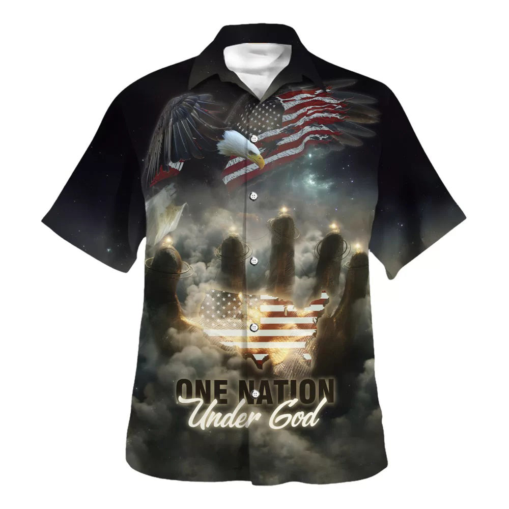 One Nation Under God American Flag With Jesus Cross Tee For Freedom Day Hawaiian Shirt - Christian Hawaiian Shirt - Religious Hawaiian Shirts