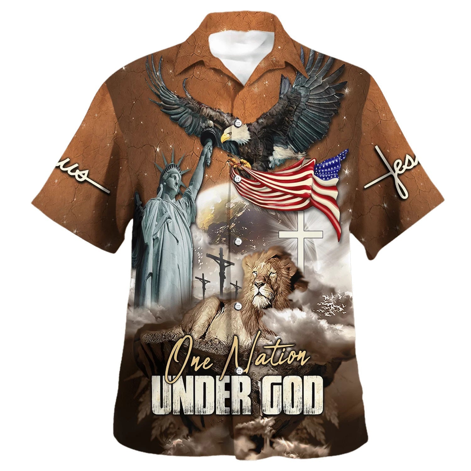 One Nation Under God Jesus Lion Hawaiian Shirt - Christian Hawaiian Shirt - Religious Hawaiian Shirts
