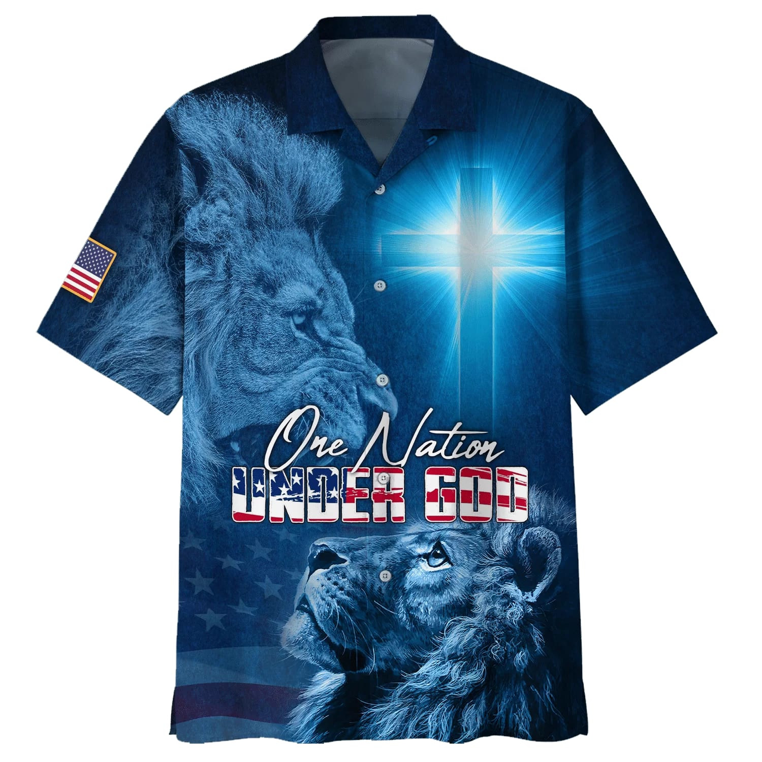 One Nation Under God Lion Hawaiian Shirts - Christian Hawaiian Shirt - Hawaiian Shirts For Men