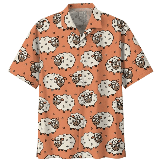 Orange Sheep Illustration Hawaiian Shirt