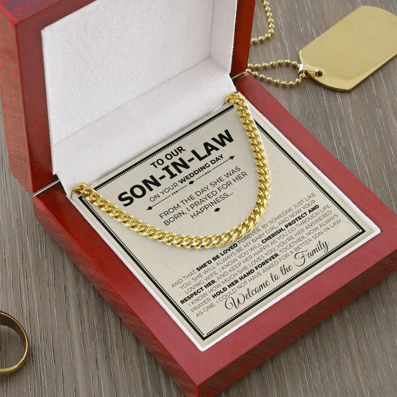 Our Future Son In Law Cuban Necklace. Son In Law Gift on Wedding Day/ To My Son In Law on His Wedding Day