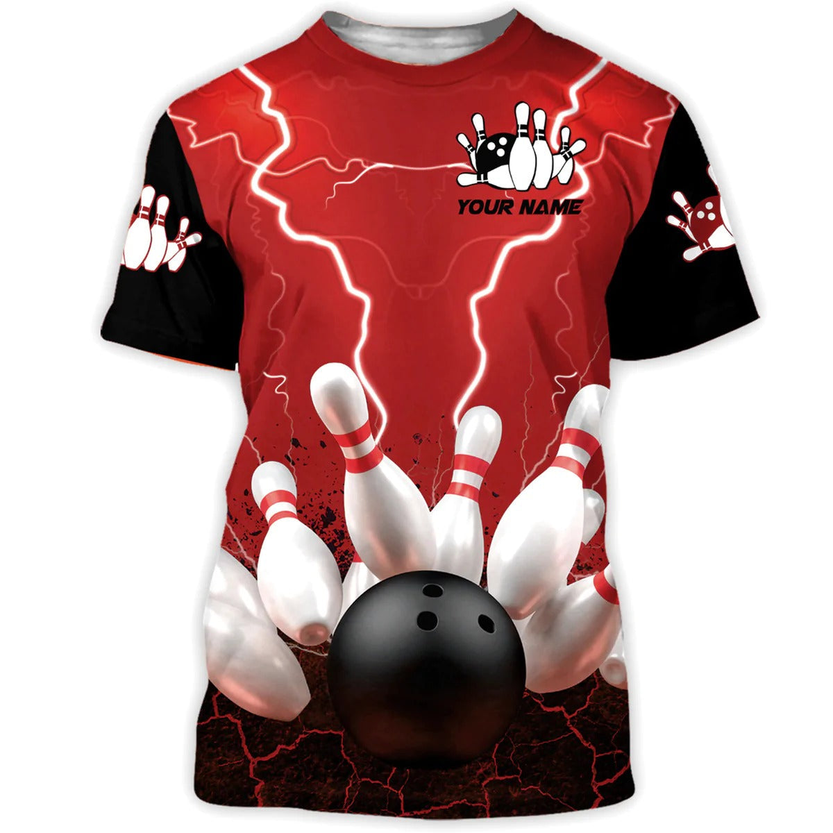 Custom 3D Red Bowling Shirt Men Women/ Strike Bowling Sublimation On Unisex Tshirt