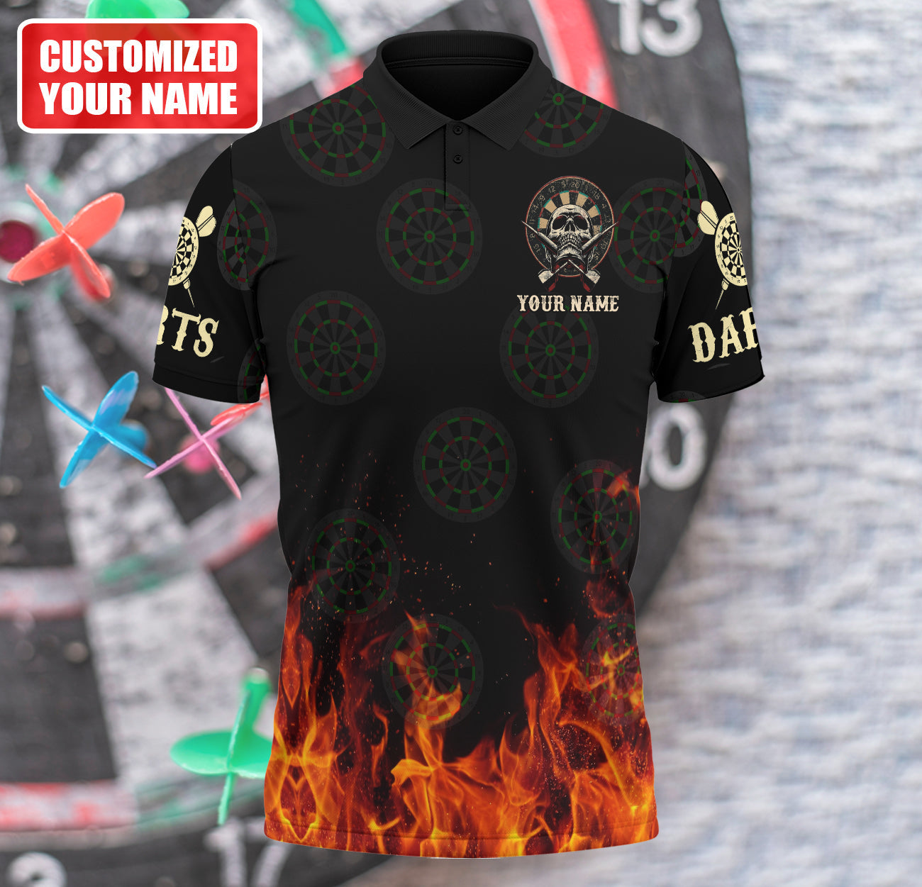 3D All Over Print The Death Do Us Dart Fire Polo Shirt/ Custom Name Dart Player/ Dart Shirt