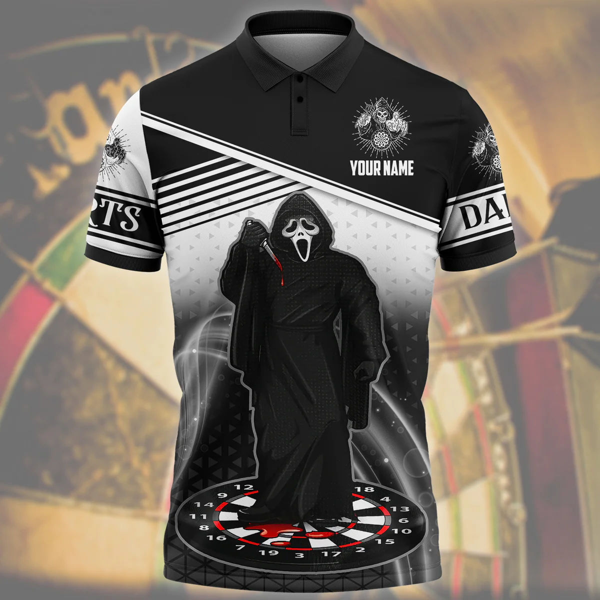 Personalized Dart Horror Polo Shirt/ Custom Name Unisex Shirt for Dart Player/ Dart Team