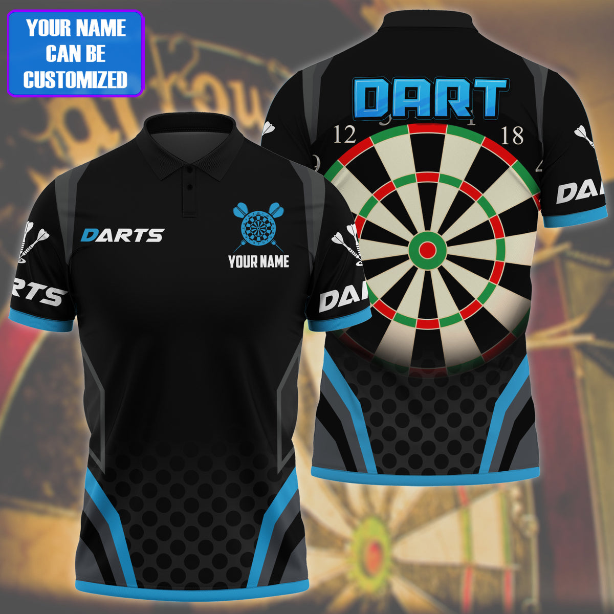 Personalized 3D All Over Print Blue Dart Polo Shirt/ Dart Dad Shirts/ Dart Shirts