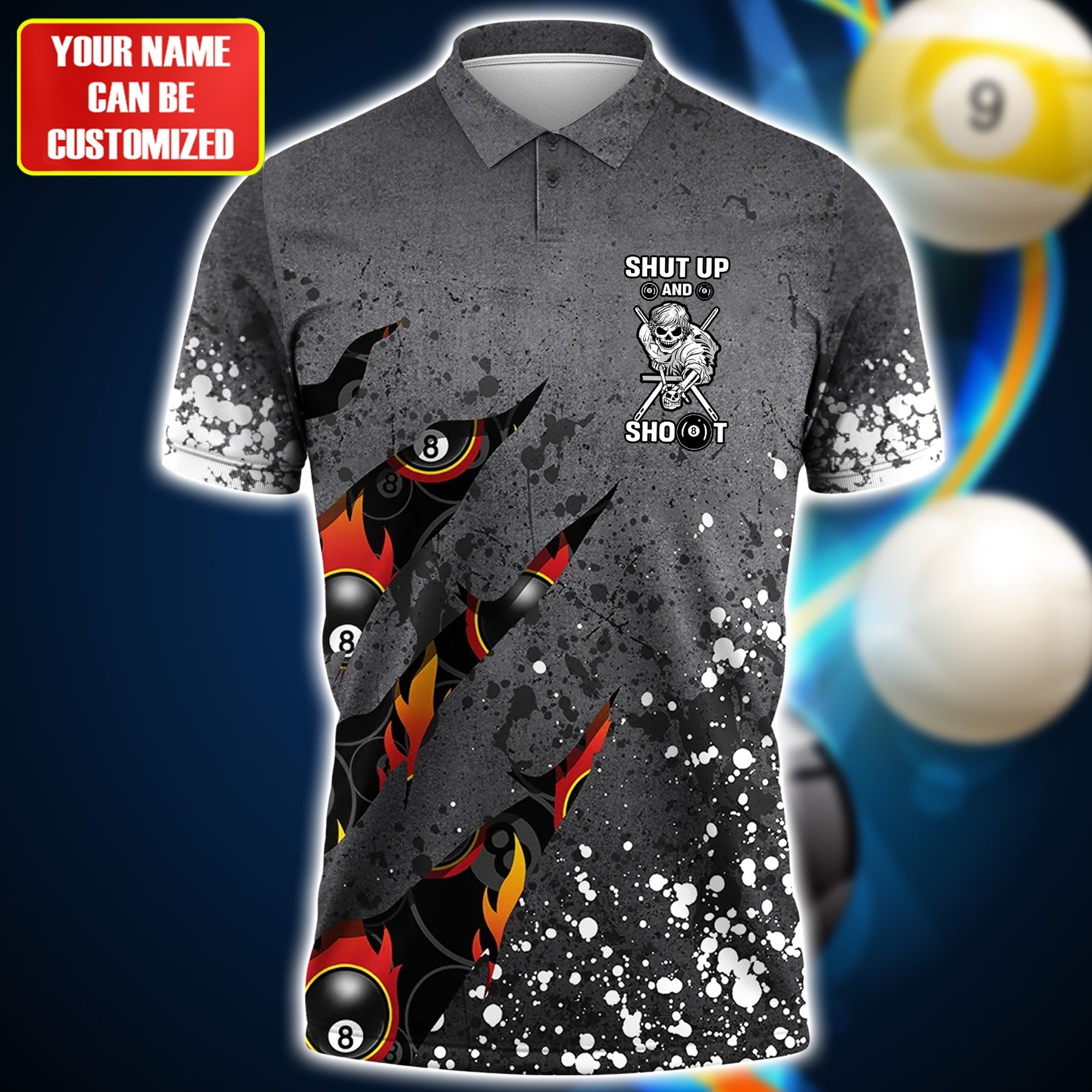 Personalized Name Billiard Pool 8 Ball Shut up and shoot 3D Shirt For Billiard Players