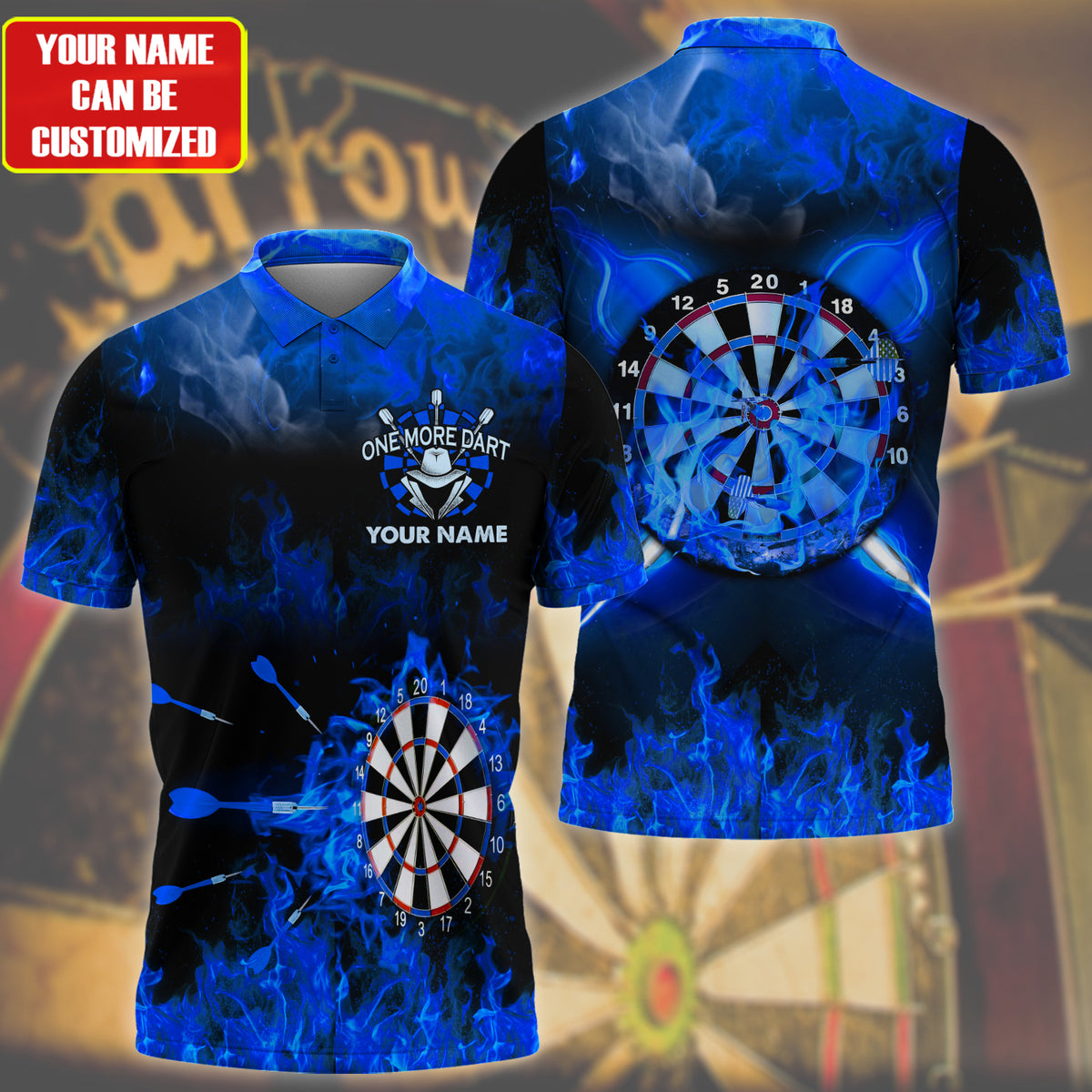 Personalized Name Darts All Over Printed Polo Shirt/ Multicolor Fire On Dart Shirt/ Dart Shirt For Team