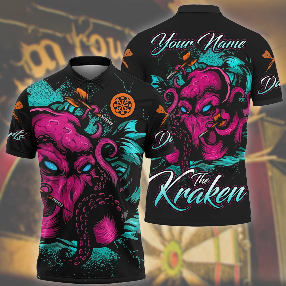 Personalized Name Darts All Over Printed Unisex Polo Shirt/ The Kraken Dart Shirt
