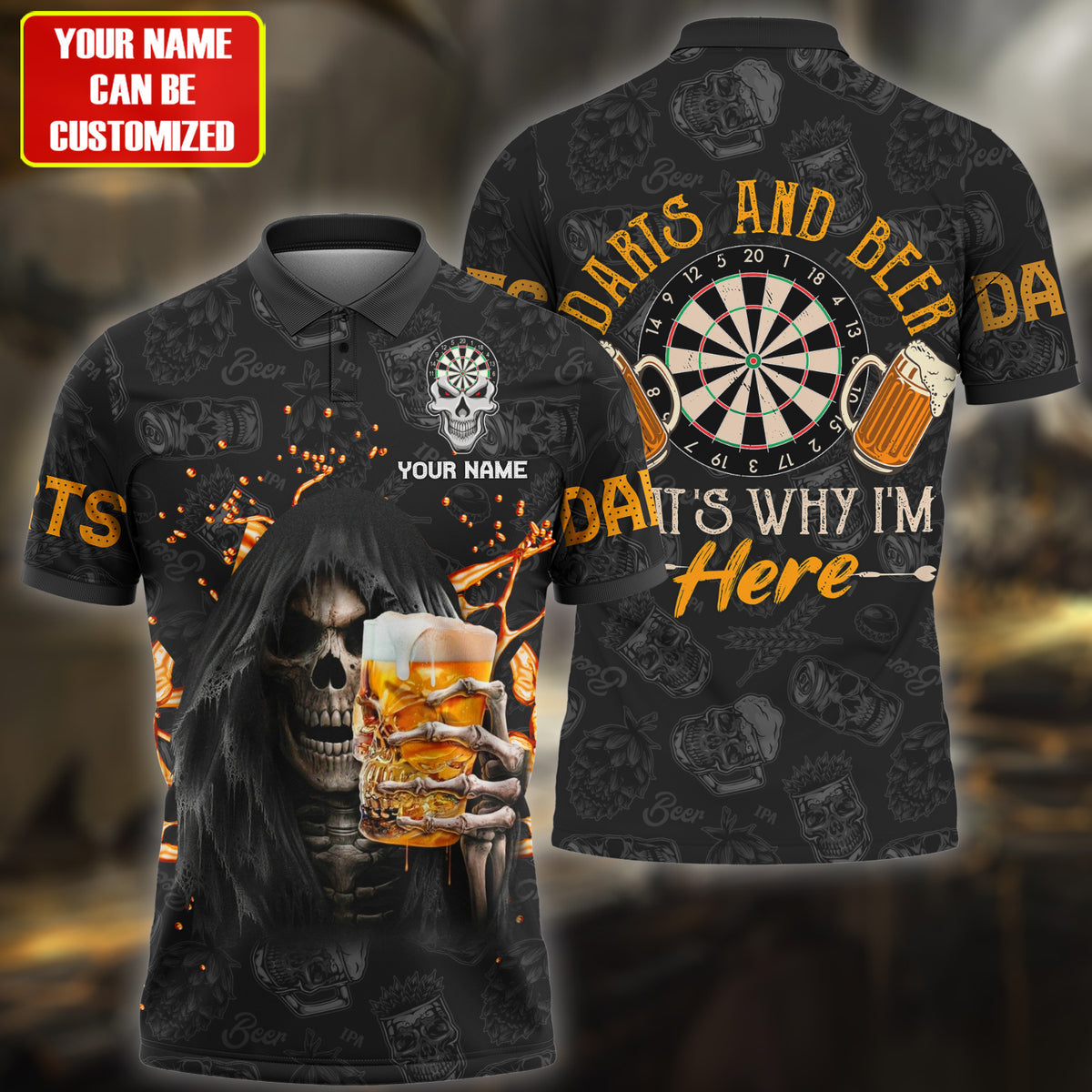 Darts And Beer Personalized Name 3D Polo Shirt/ Gift for Dart Lover/ That