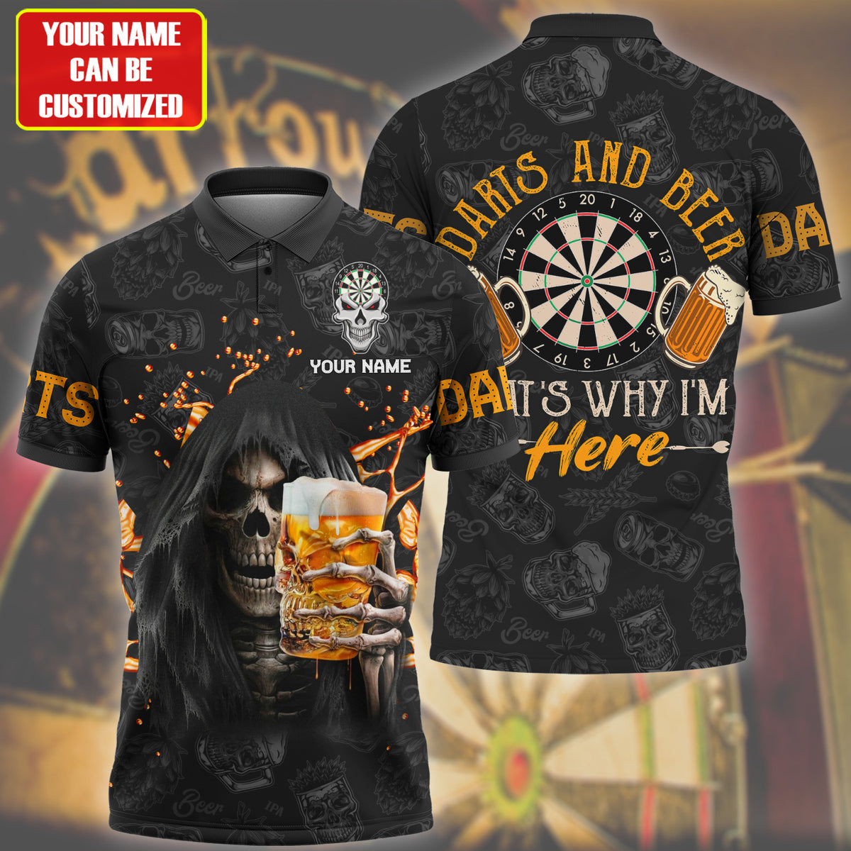 Darts And Beer Personalized Name 3D Polo Shirt/ Gift for Dart Lover/ That''s Why I''m Here