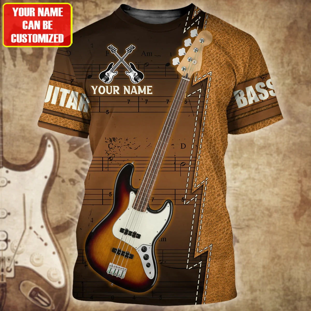 Personalized Name Bass Guitar 3D Shirt/ Men Guitarist Shirt/ Women Guitar Tshirt