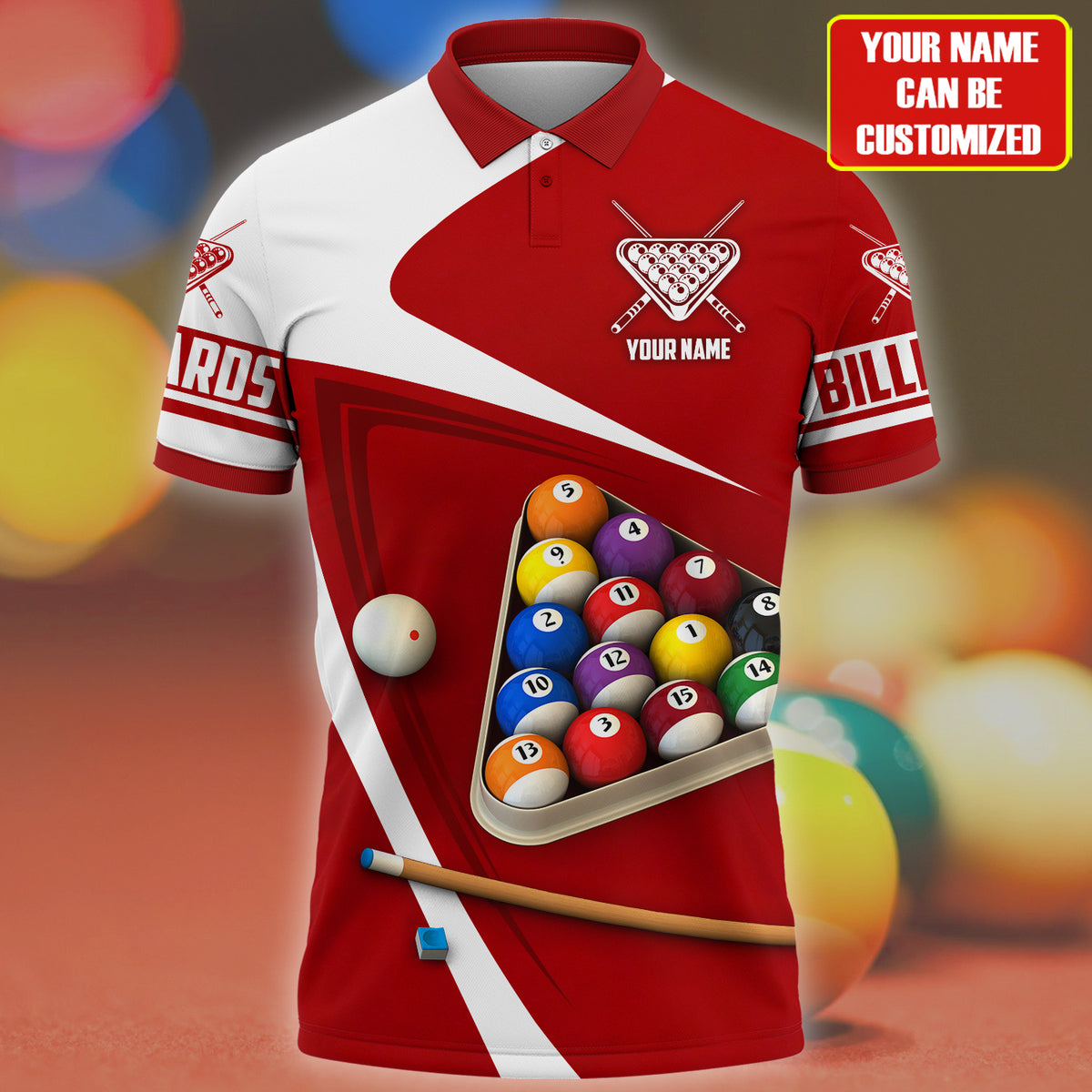 Personalized Name Billiard Player All Over Printed Unisex Polo Shirt/ Red Billiard Uniform Shirt