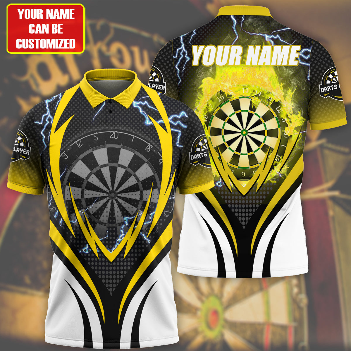 Personalized Name Polo Shirt For Darts Teams/ Dart and Thunder Multi Color for Dart Player