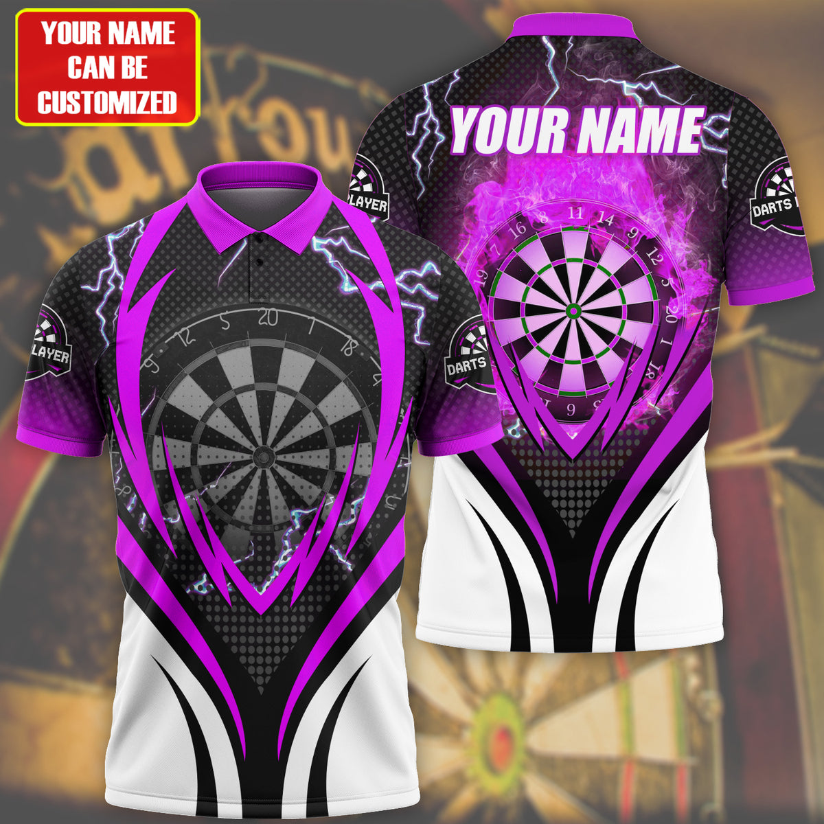 Personalized Name Polo Shirt For Darts Teams/ Dart and Thunder Multi Color for Dart Player