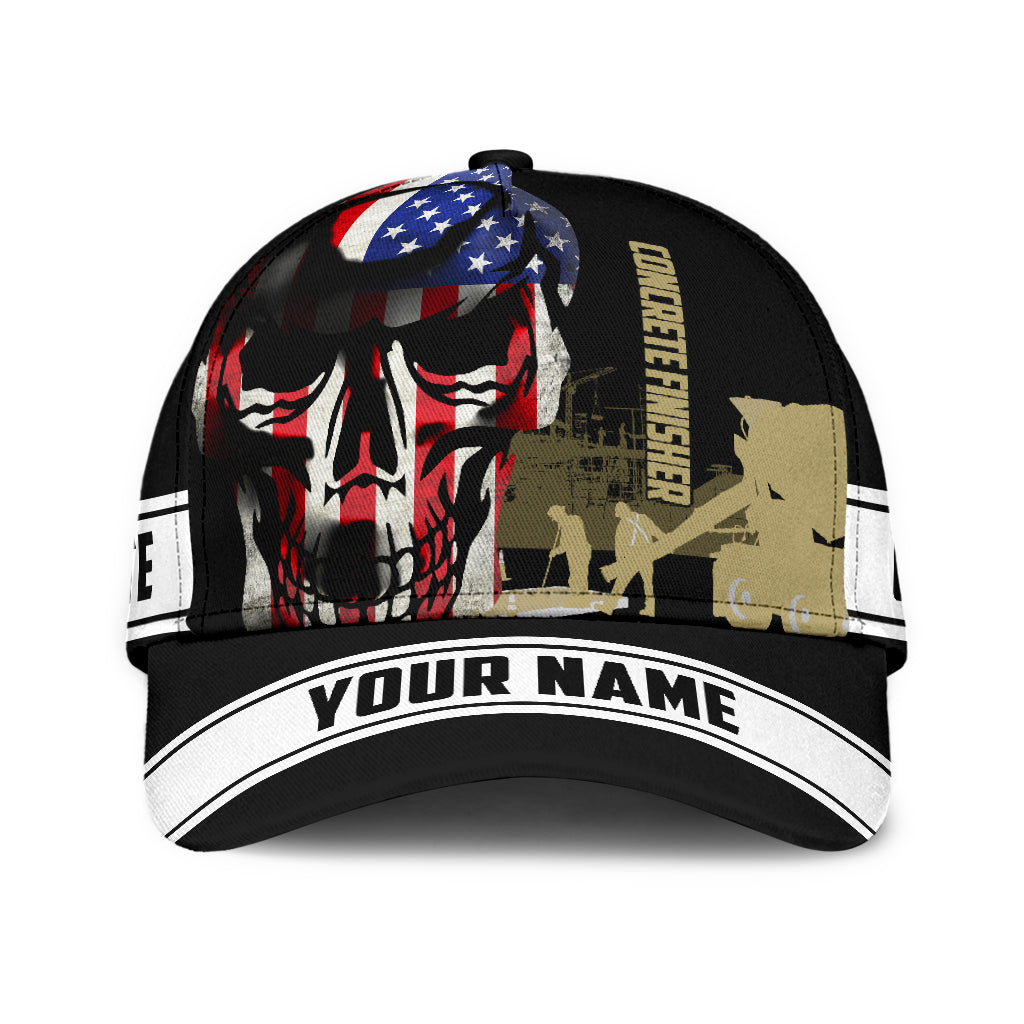 Custom Name A Concrete Finisher American Flag Skull Baseball Cap/ Concreter Classic Cap Hat 3D Full Print
