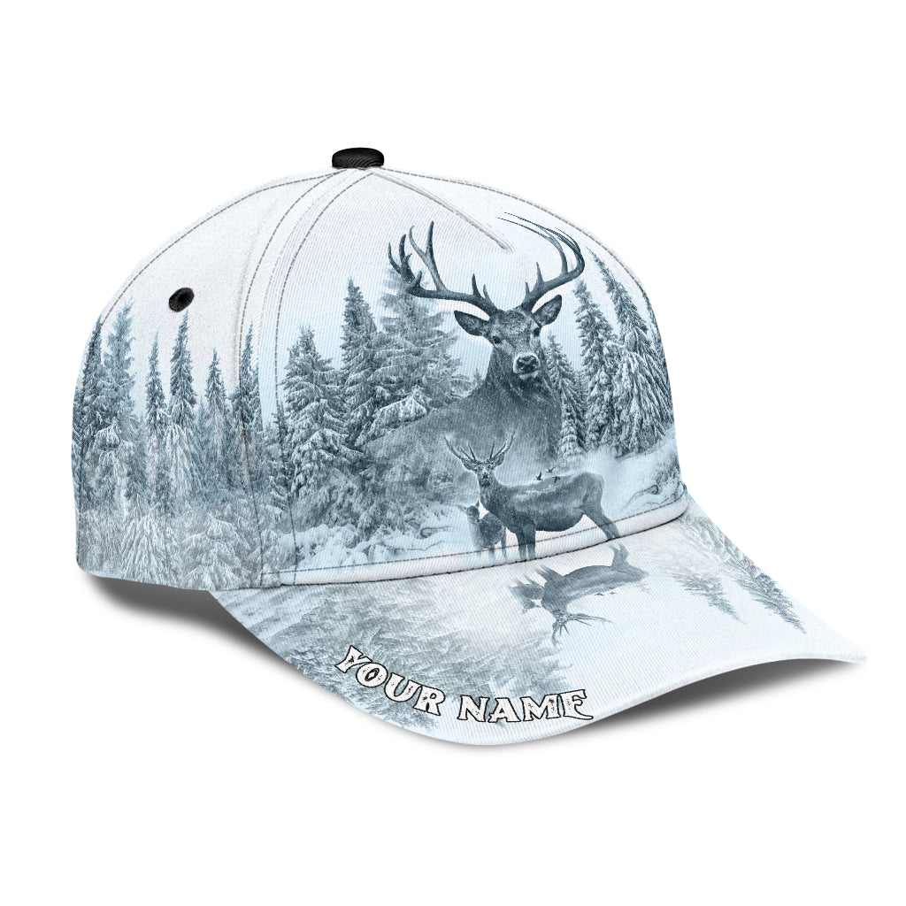 Personalized Name White Deer Hunting Classic Cap Hat/ Hunting Cap Hat 3D Full Print