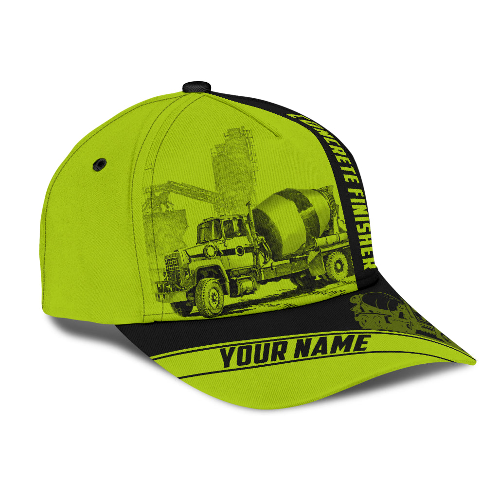 Custom Name Cap Hat Concrete Finisher Green Safety 3D Baseball Cap Hat For Man And Women/ Gift To Concreter