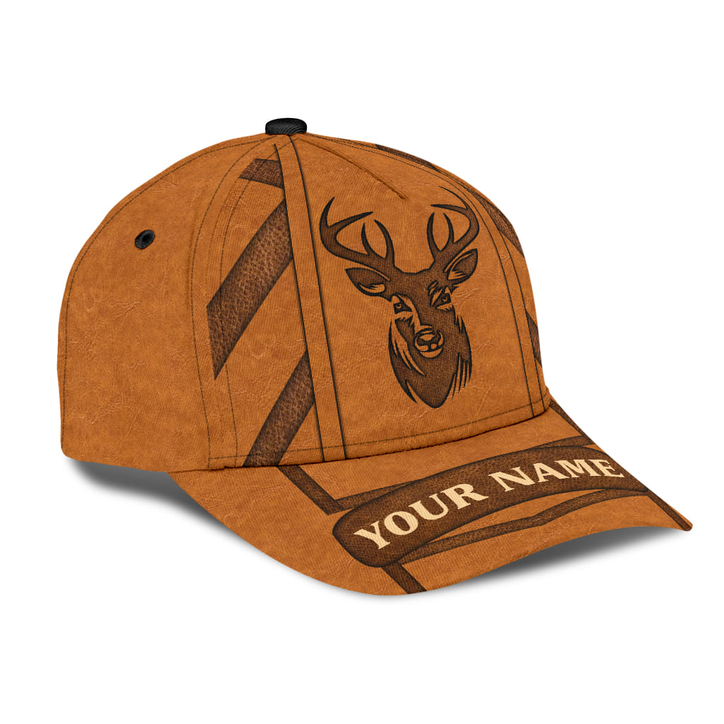 Custom Deer Hunting Classic Cap Hat Brown Leather Pattern Cap Hat