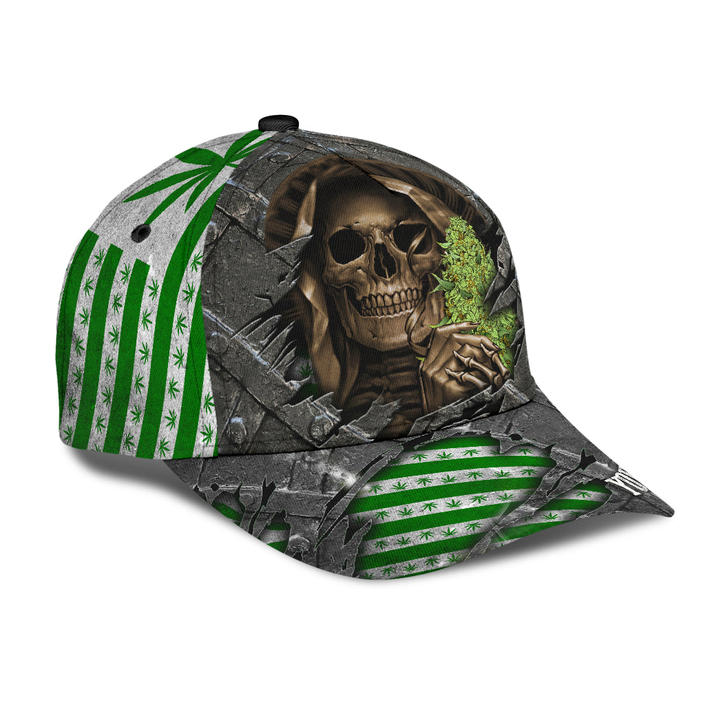 Custom Name Skull Weed Classic Cap/ Baseball Skull Cap Hat For Summer Travel