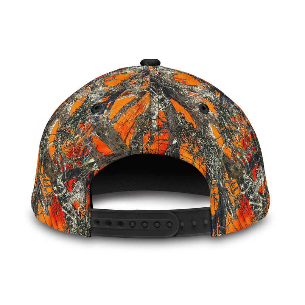 Custom Bow Hunting Classic Cap Orange Leather Camo Pattern Baseball Hunting Cap Hat
