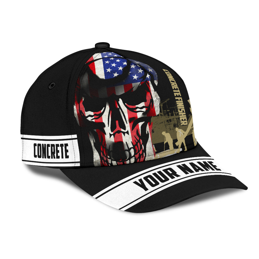Custom Name A Concrete Finisher American Flag Skull Baseball Cap/ Concreter Classic Cap Hat 3D Full Print