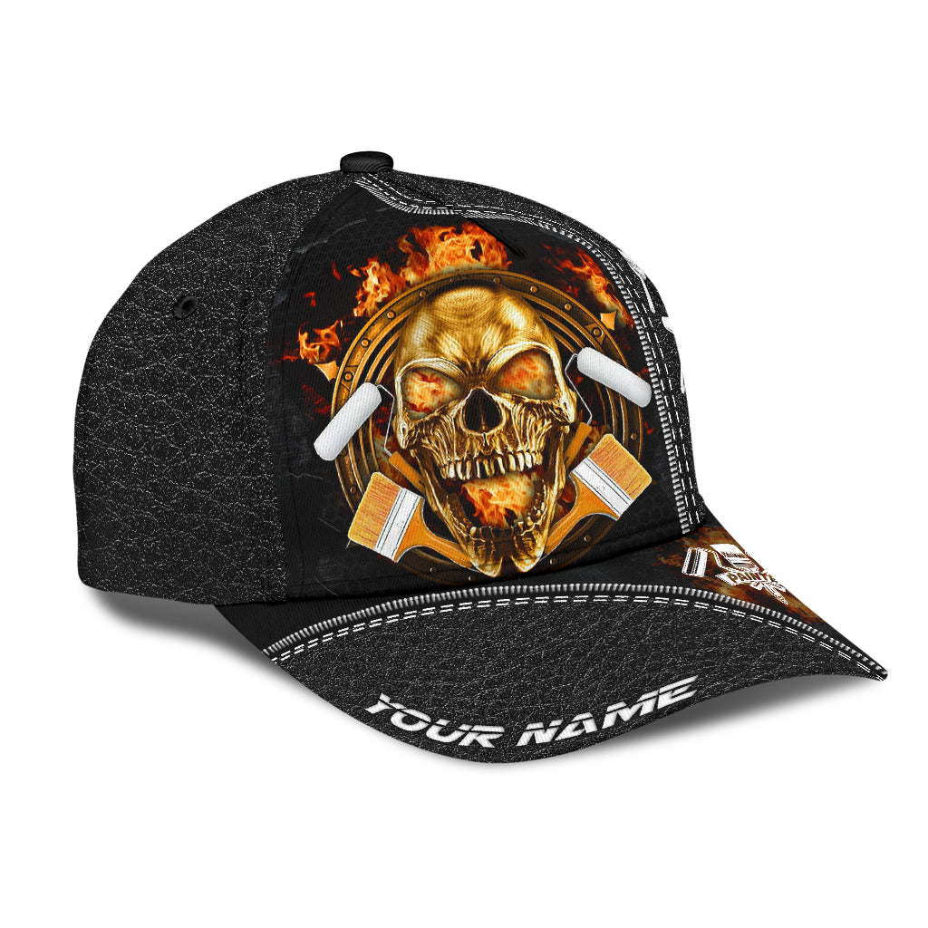 Personalized Name Painter Classic Cap Fire Skull Black Skull Cap Hat For Men Women