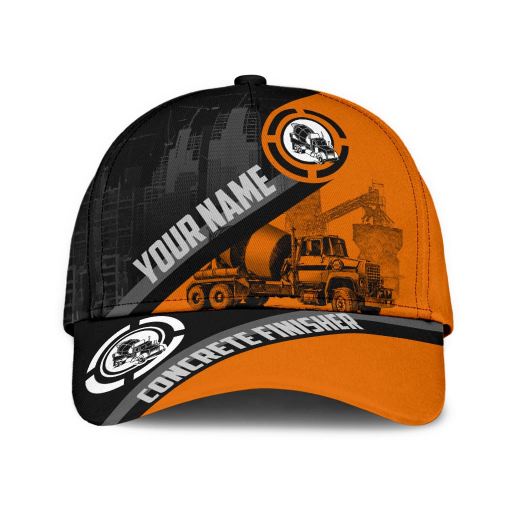 Personalized With Name Concrete Finisher Orange Mixer Classic Cap Hat/ Baseball Cap Hat For Concreter Man
