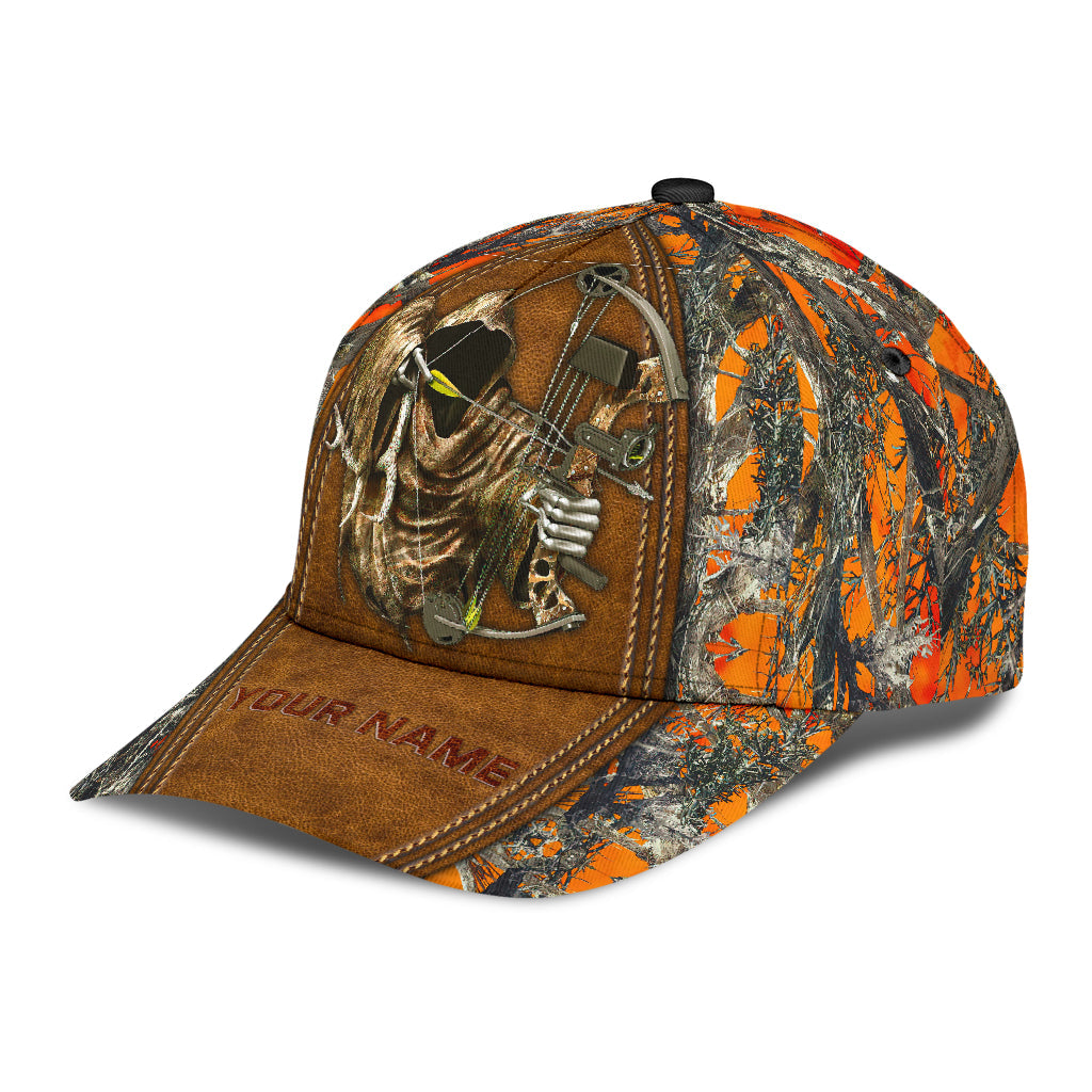 Custom Bow Hunting Classic Cap Orange Leather Camo Pattern Baseball Hunting Cap Hat