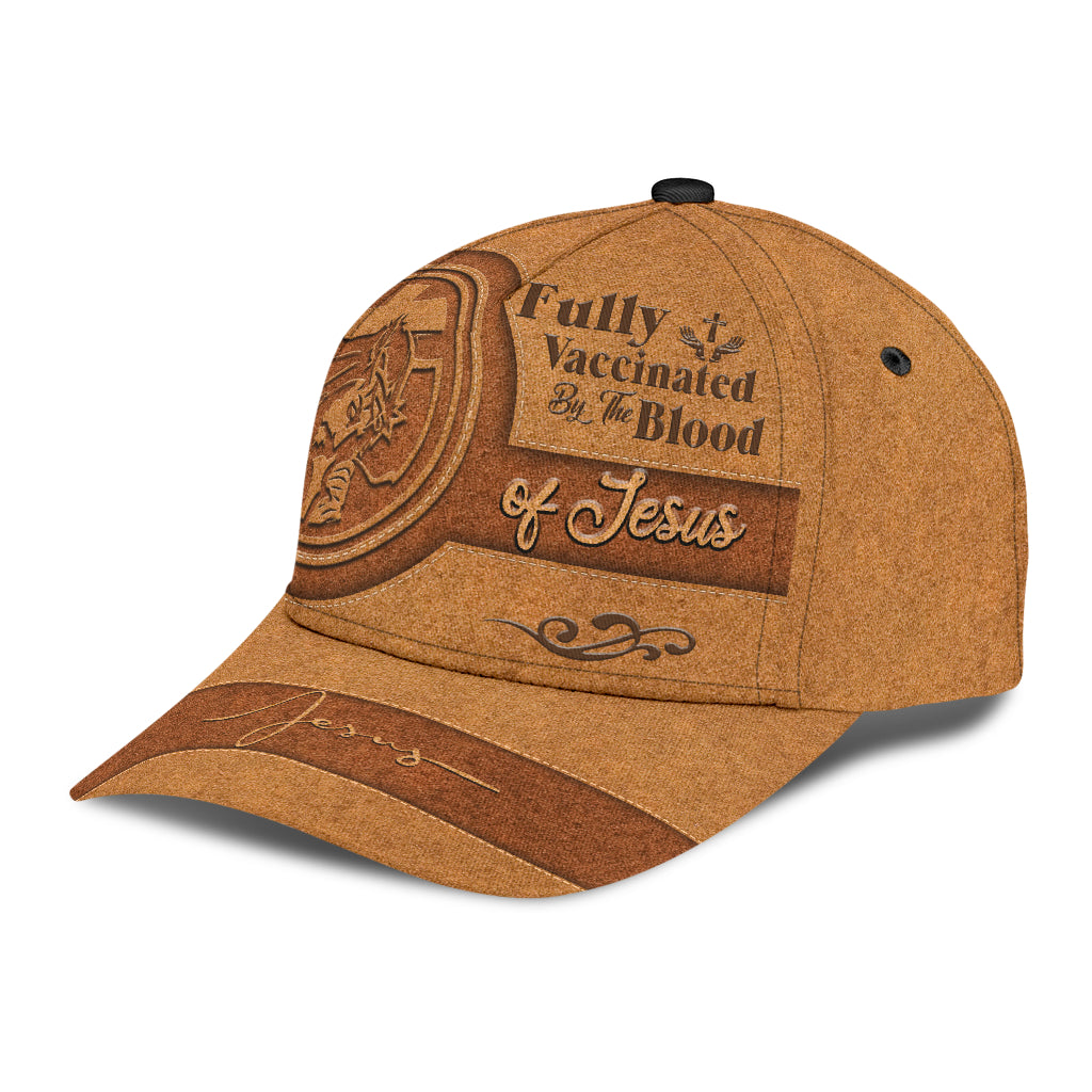 A Classic Cap Hat Fully Vaccinated By The Blood Of Jesus Leather Cover/ Baseball Jesus Cap Hat