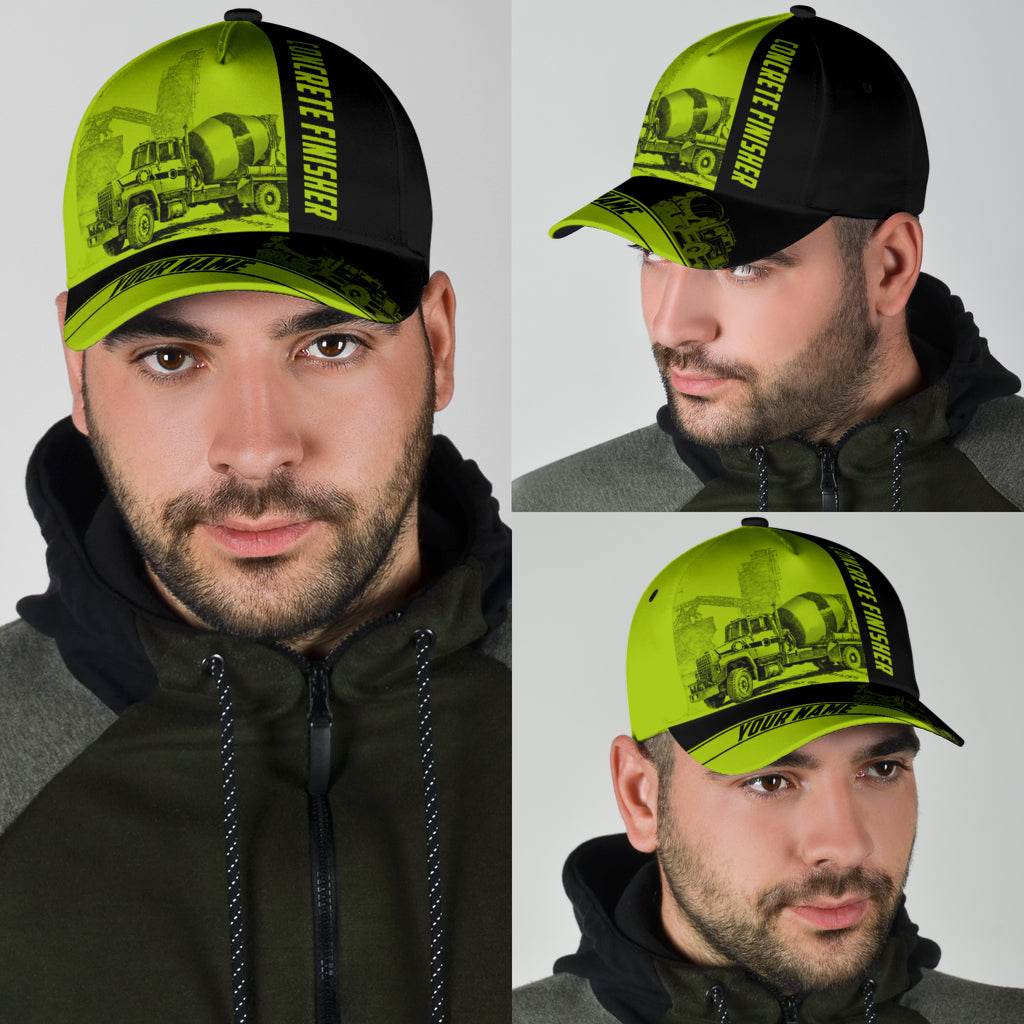 Custom Name Cap Hat Concrete Finisher Green Safety 3D Baseball Cap Hat For Man And Women/ Gift To Concreter