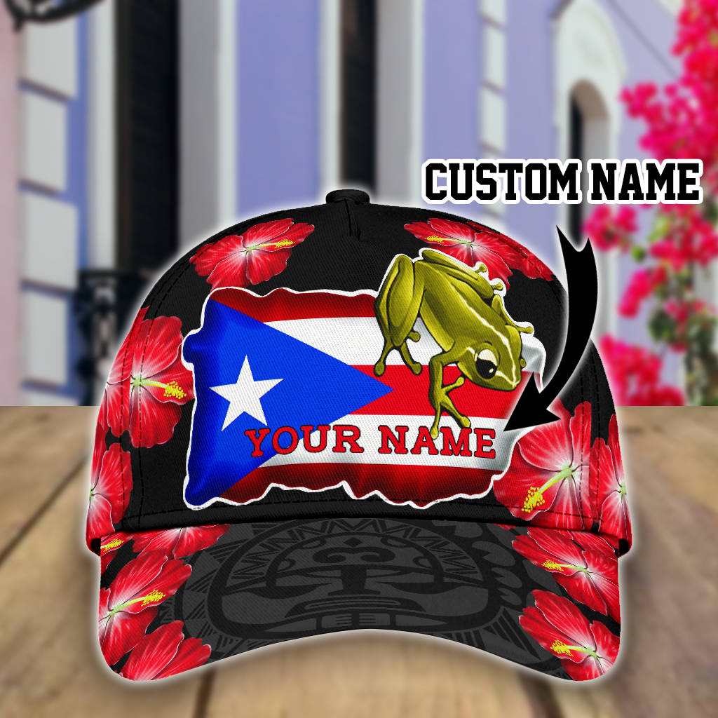 Puerto Rico Baseball Cap With Hibiscus Pattern/ Puerto Rico Cap For Men And Women