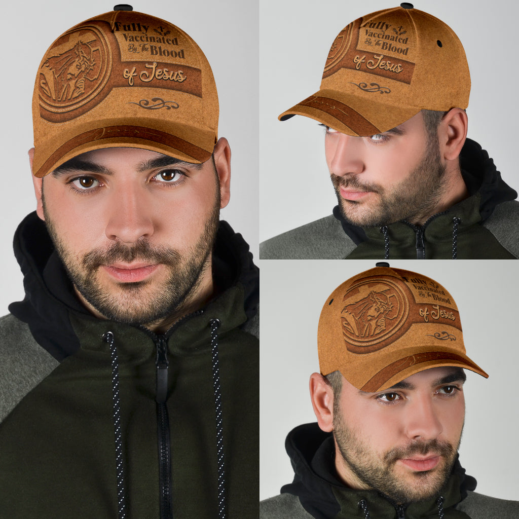 A Classic Cap Hat Fully Vaccinated By The Blood Of Jesus Leather Cover/ Baseball Jesus Cap Hat