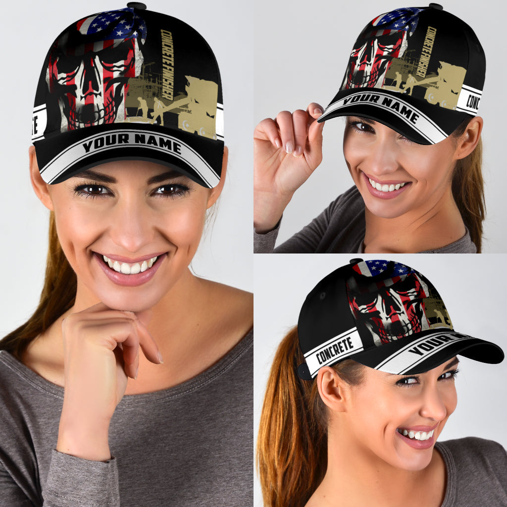 Concrete Finisher cap hat American Flag Pattern Skull Custom Name Cap Hat